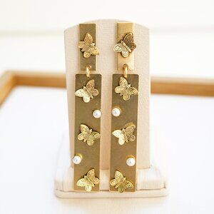 Yochi Pearly Butterfly Geo Earrings 18k Gold